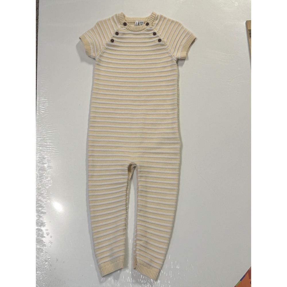 Janie and Jack Yellow Textured Stripe Knit Romper Coverall 18-24 Months